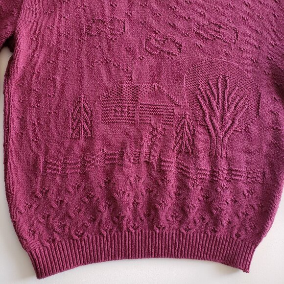 Vintage Northern Reflections By Parkhurst Maroon Farmhouse Knit Sweater Size L - Picture 9 of 15